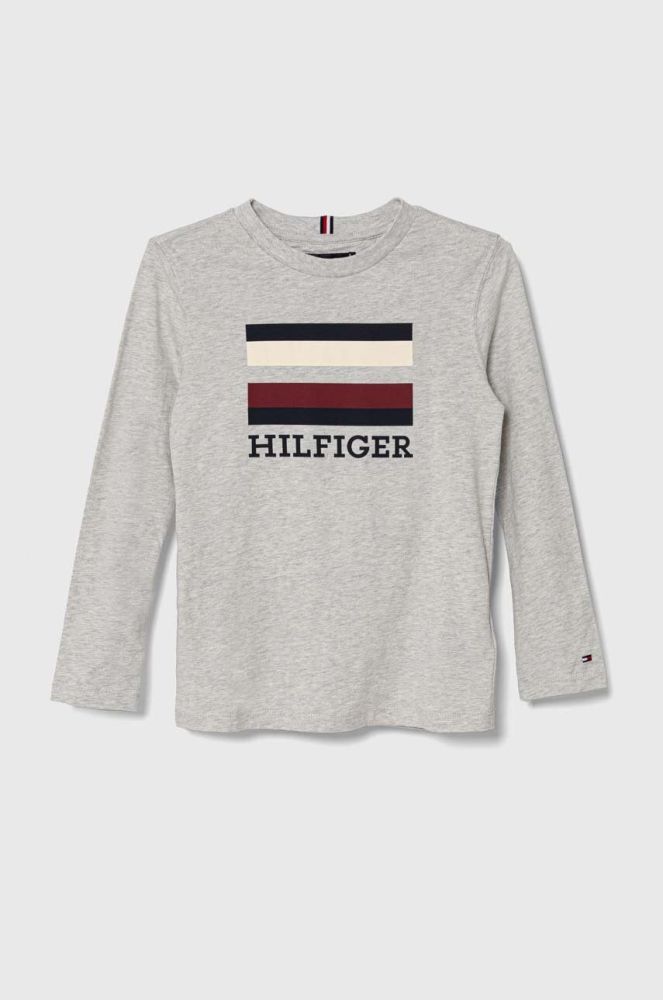 Дитячий бавовняний лонгслів Tommy Hilfiger колір сірий з принтом (3362637)