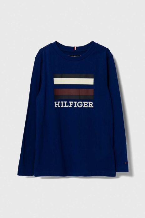 Дитячий бавовняний лонгслів Tommy Hilfiger колір синій з принтом (3362625)