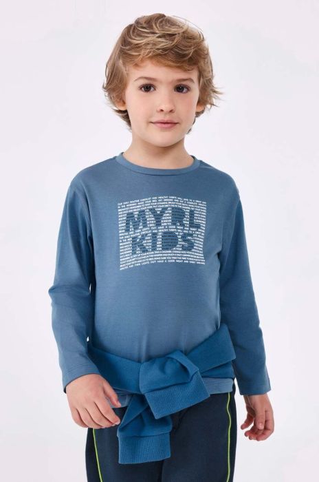Дитячий бавовняний лонгслів Mayoral з принтом колір блакитний (3407353)
