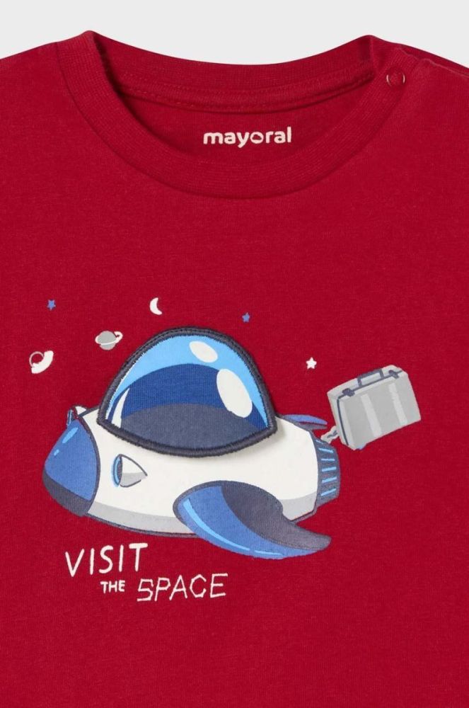 Бавовняний лонгслів для немовлят Mayoral колір червоний з принтом фото 4