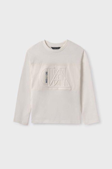 Дитячий бавовняний лонгслів Mayoral колір бежевий з аплікацією