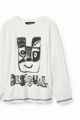 Дитячий бавовняний лонгслів Desigual колір білий з принтом Дитячий бавовняний лонгслів Desigual колір білий з принтом