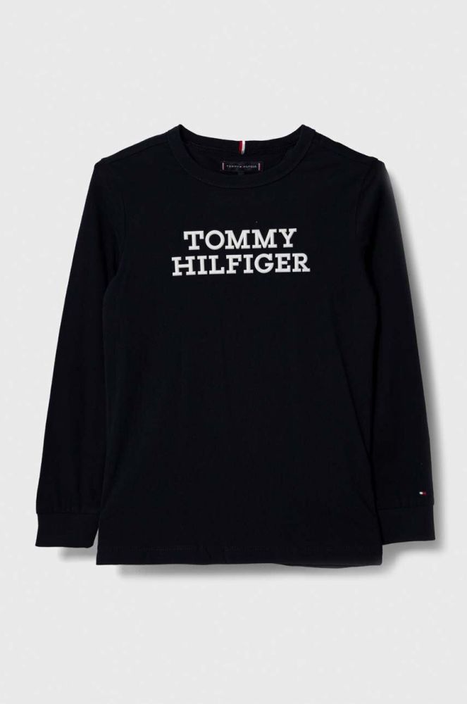 Дитячий бавовняний лонгслів Tommy Hilfiger колір чорний меланж