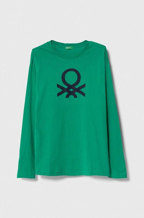 Дитячий бавовняний лонгслів United Colors of Benetton колір зелений з принтом (3390723) Дитячий бавовняний лонгслів United Colors of Benetton колір зелений з принтом (3390723)