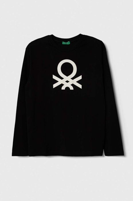 Дитячий бавовняний лонгслів United Colors of Benetton колір чорний з принтом (3390719)