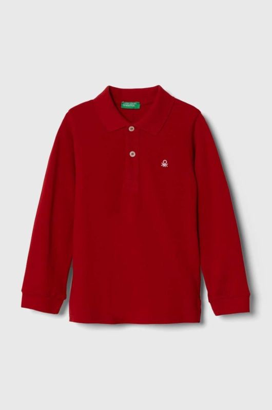 Дитячий бавовняний лонгслів United Colors of Benetton колір червоний однотонний (3419306)