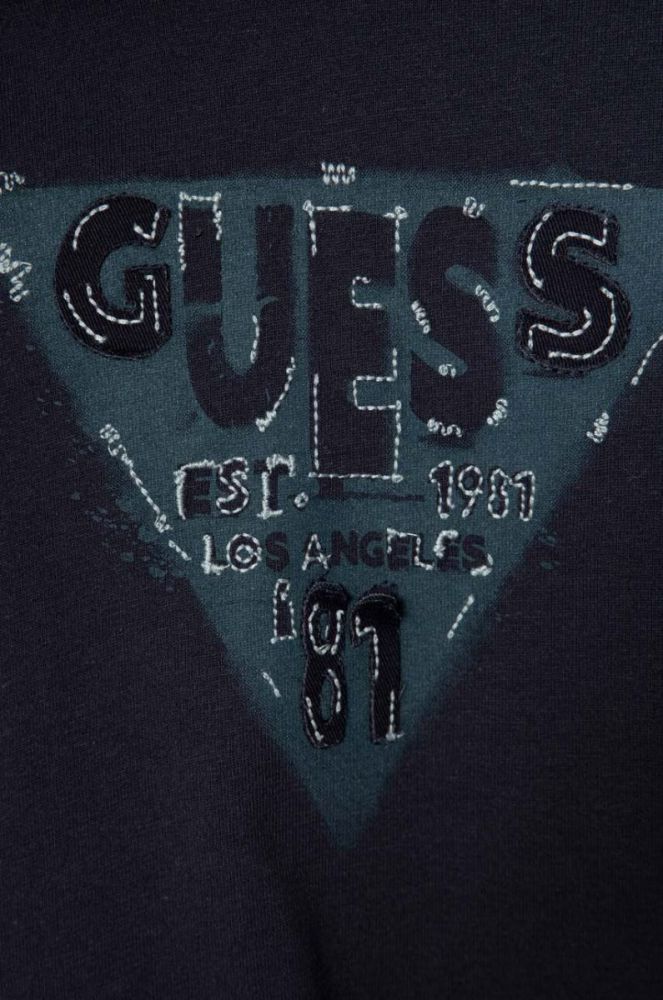 Дитячий бавовняний лонгслів Guess колір синій візерунок (3500197) фото 3