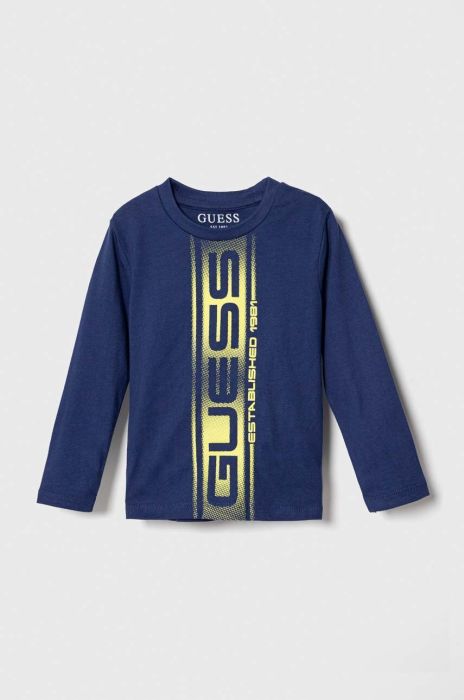 Дитячий бавовняний лонгслів Guess з принтом колір блакитний (3601615)