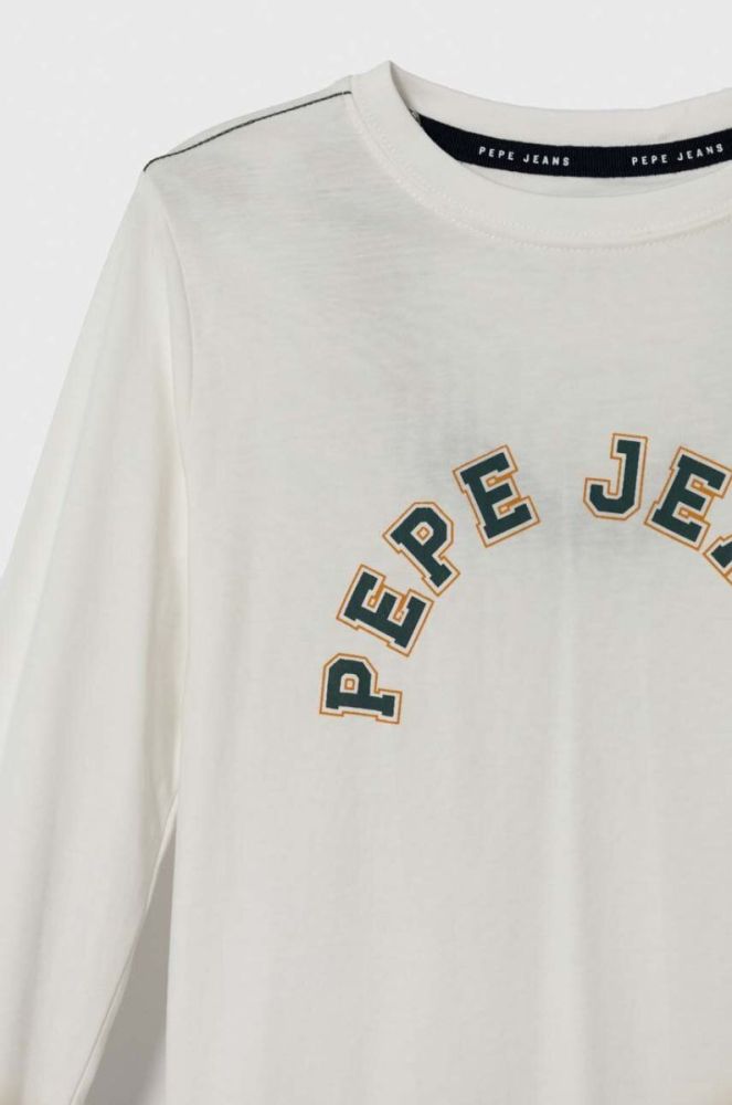 Дитячий бавовняний лонгслів Pepe Jeans колір білий з принтом фото 3