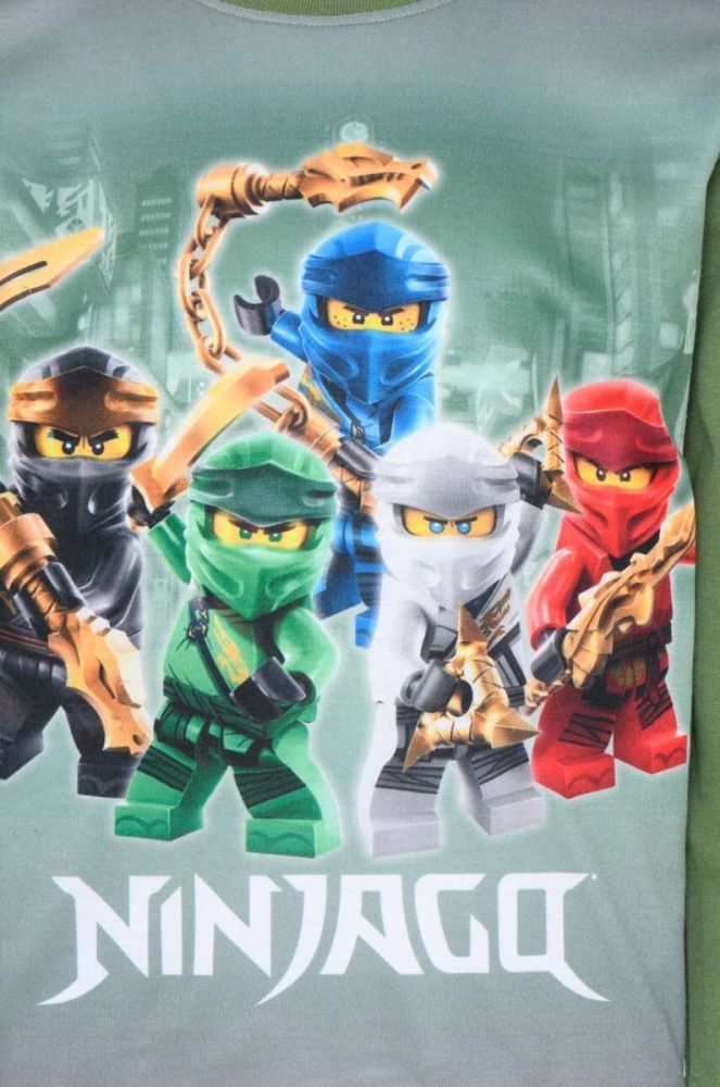 Дитячий бавовняний лонгслів Lego колір зелений з принтом фото 3