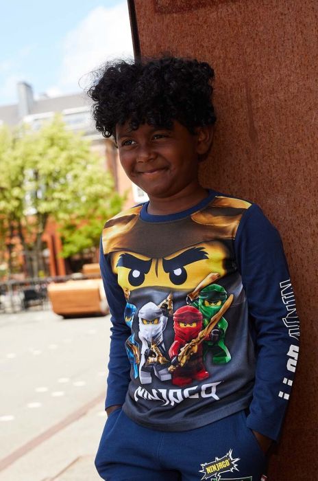 Дитячий бавовняний лонгслів Lego колір синій з принтом (3477058)