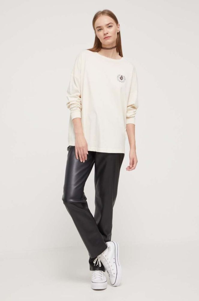 Бавовняний лонгслів Volcom колір бежевий (3537517) фото 2