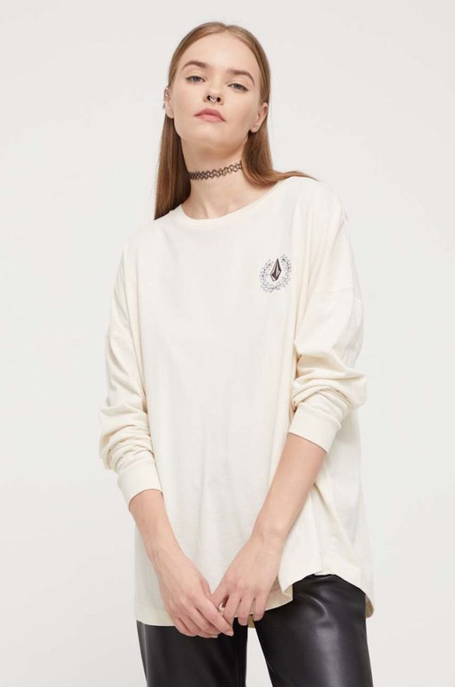 Бавовняний лонгслів Volcom колір бежевий (3537517) фото 3