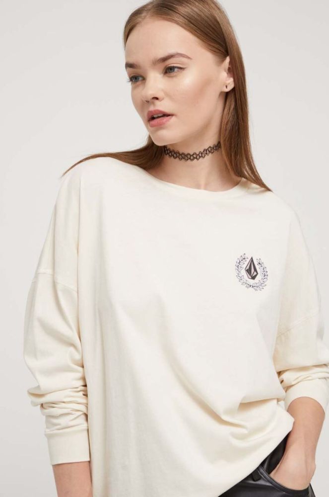 Бавовняний лонгслів Volcom колір бежевий (3537517) фото 4