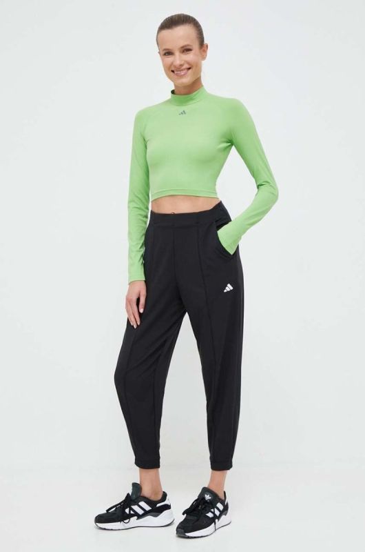 Лонгслів для тренувань adidas Performance HIIT колір зелений півгольф фото 2