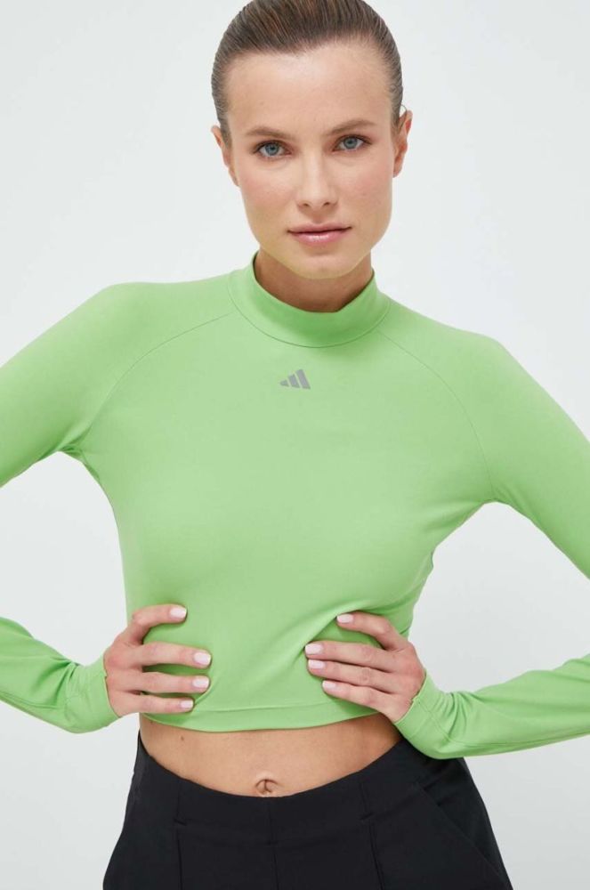 Лонгслів для тренувань adidas Performance HIIT колір зелений півгольф фото 4