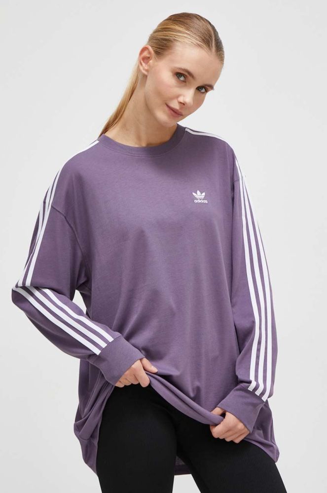 Бавовняний лонгслів adidas Originals колір фіолетовий