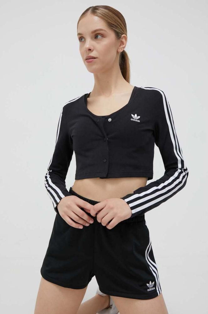 Лонгслів adidas Originals Button Long Sleeve Tee жіночий колір чорний IC5473-BLACK