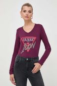 Бавовняний лонгслів Guess колір фіолетовий