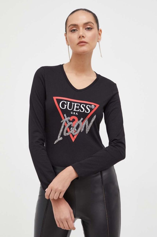 Бавовняний лонгслів Guess колір чорний (3613677)