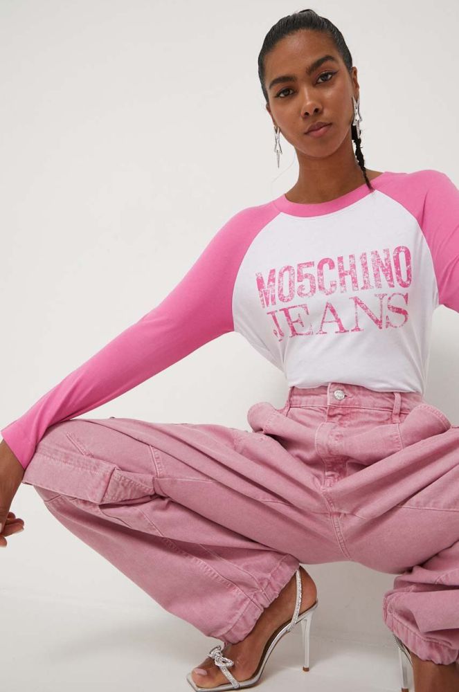 Бавовняний лонгслів Moschino Jeans колір рожевий