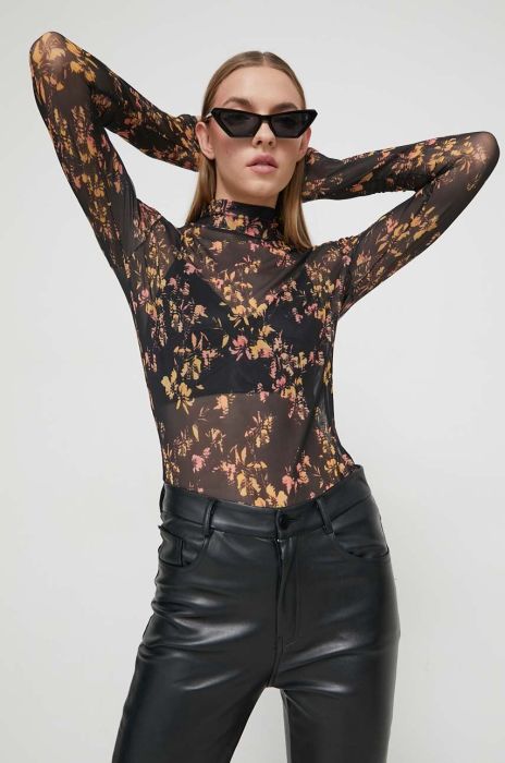 Лонгслів HUGO жіночий колір чорний півгольф (3617441)