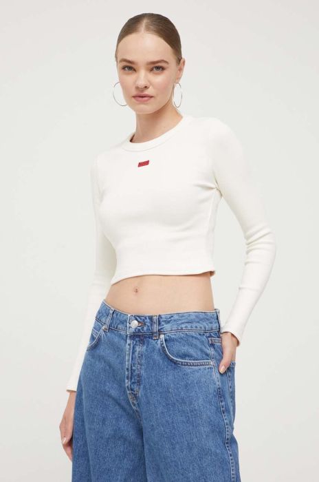 Лонгслів HUGO жіночий колір бежевий