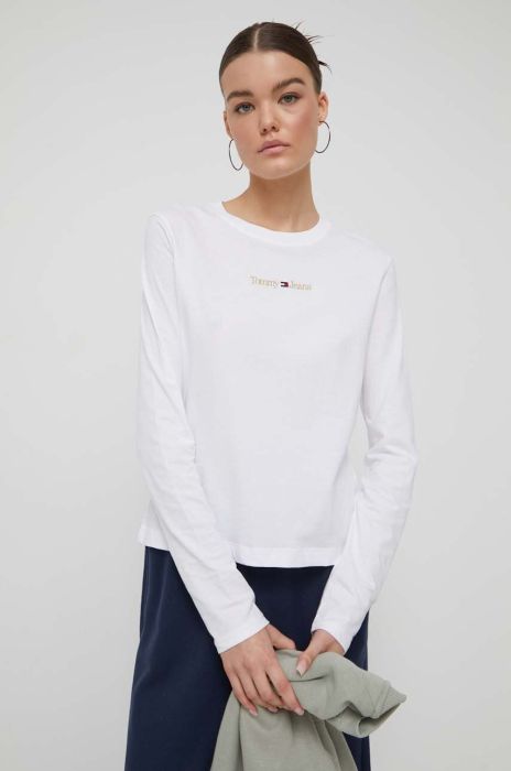 Бавовняний лонгслів Tommy Jeans колір білий (3577491)