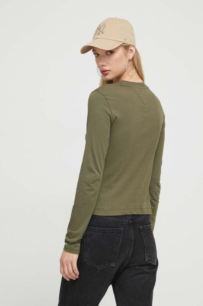 Бавовняний лонгслів Tommy Jeans колір зелений фото 3