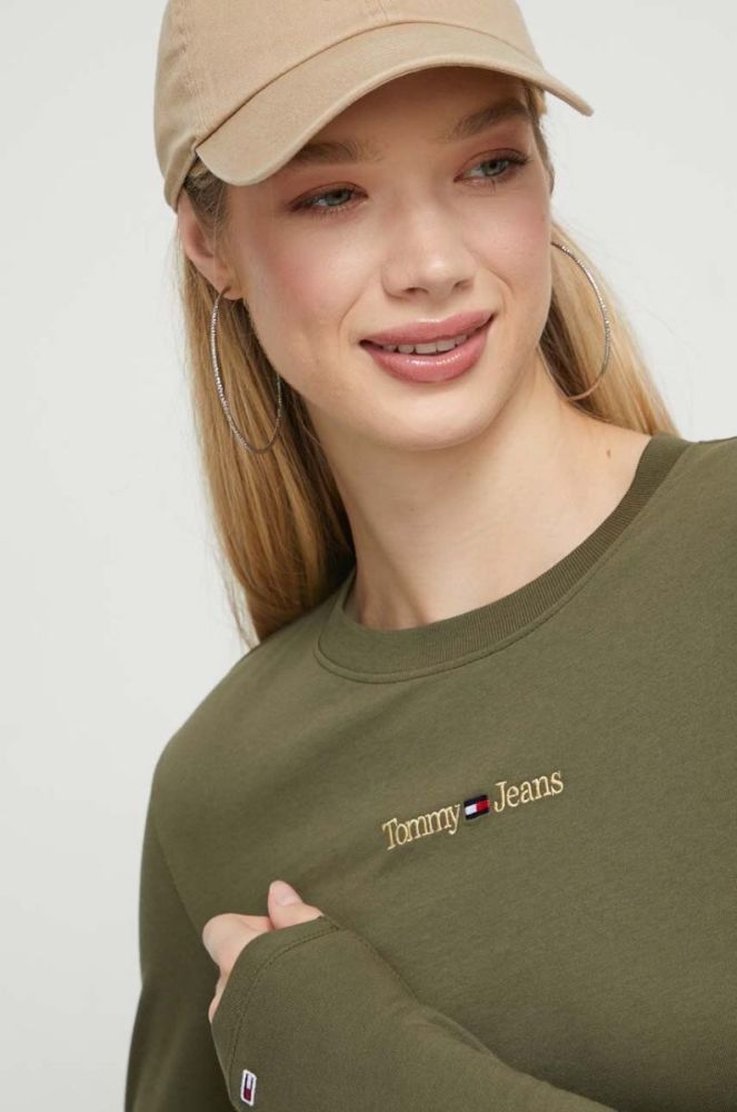 Бавовняний лонгслів Tommy Jeans колір зелений фото 4