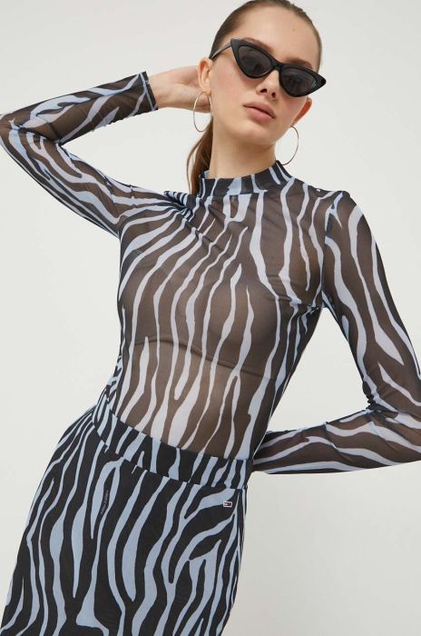 Лонгслів Tommy Jeans жіночий колір чорний півгольф