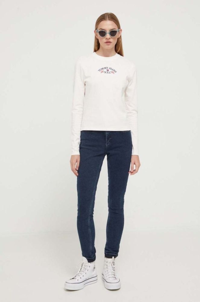 Бавовняний лонгслів Tommy Jeans колір бежевий фото 2