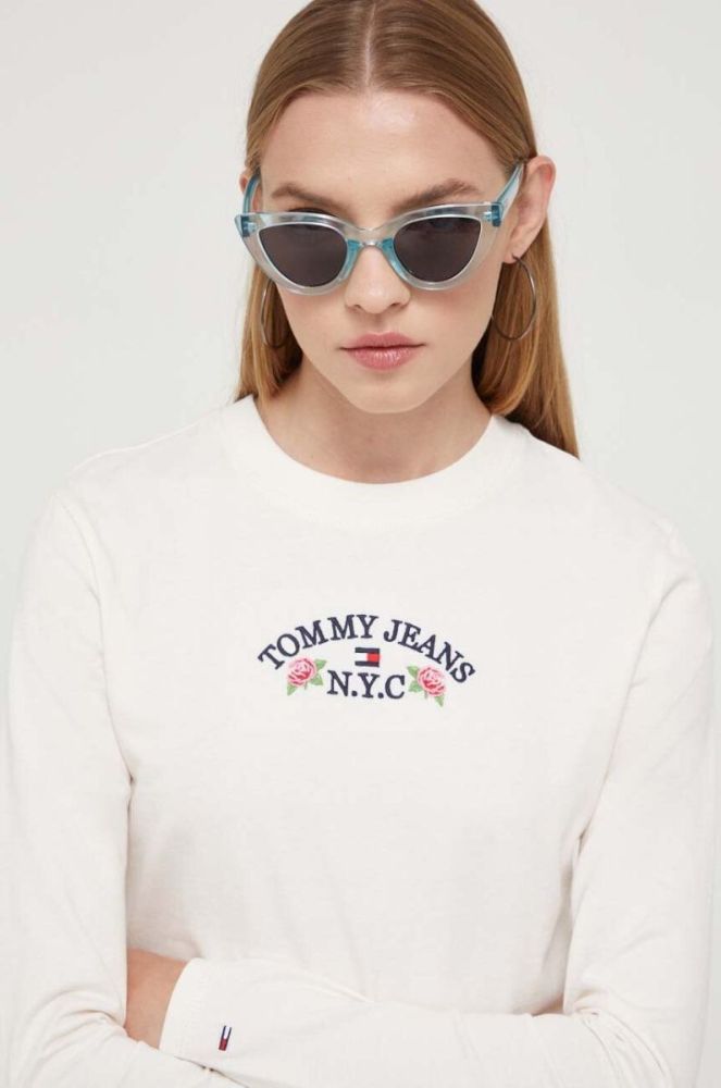 Бавовняний лонгслів Tommy Jeans колір бежевий фото 4