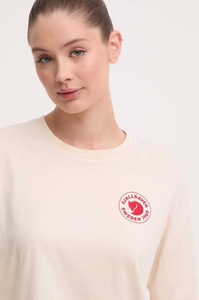 Бавовняний лонгслів Fjallraven 1960 Logo колір бежевий фото 4