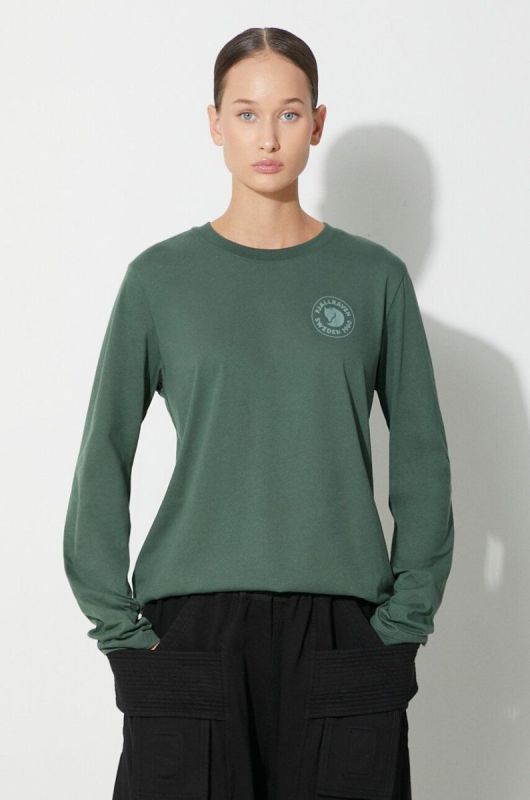 Бавовняний лонгслів Fjallraven 1960 Logo колір зелений