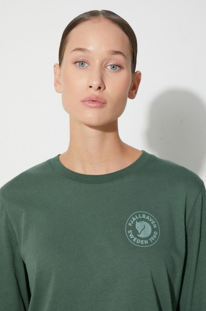 Бавовняний лонгслів Fjallraven 1960 Logo колір зелений фото 5