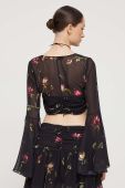Блузка Rotate колір чорний принт квіти