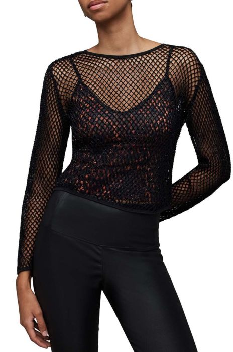 Лонгслів AllSaints Rosalie жіночий колір чорний