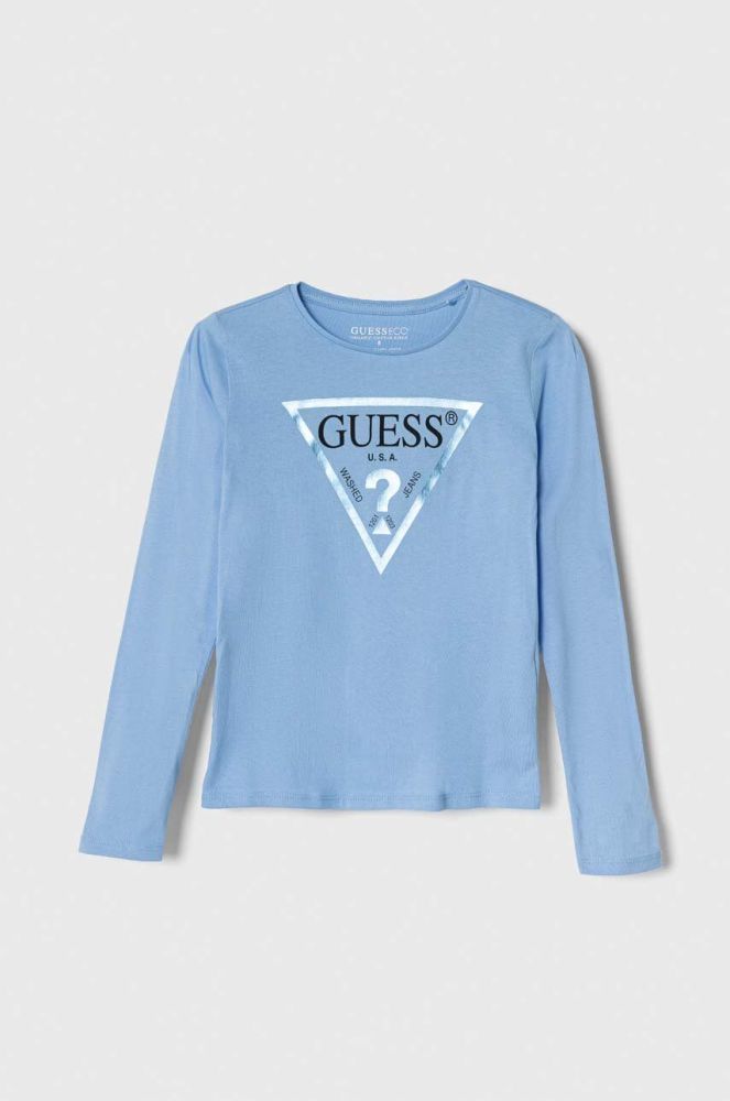 Дитячий бавовняний лонгслів Guess колір блакитний (3369296)