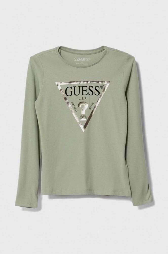 Дитячий бавовняний лонгслів Guess колір зелений (3369283)