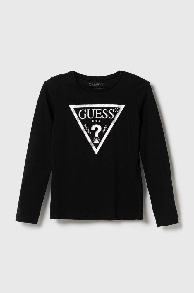 Дитячий бавовняний лонгслів Guess колір чорний (3369289)