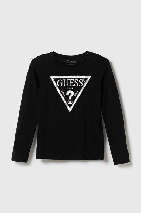 Дитячий бавовняний лонгслів Guess колір чорний (3369289)