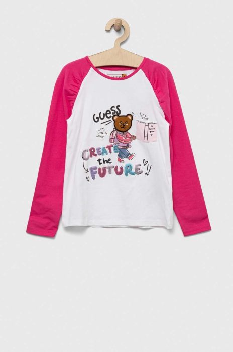 Дитячий лонгслів Guess колір білий (3327654) Дитячий лонгслів Guess колір білий (3327654)