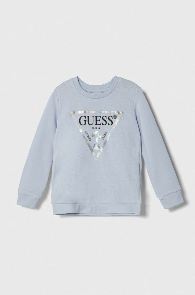 Дитяча бавовняна кофта Guess колір фіолетовий з принтом