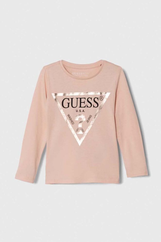 Дитячий бавовняний лонгслів Guess колір рожевий (3437372)