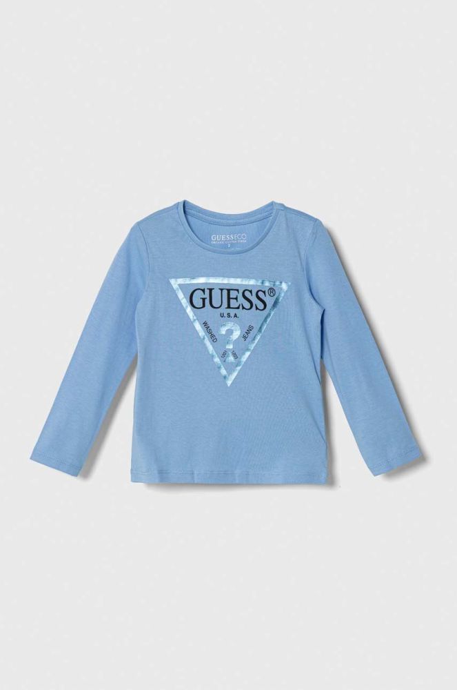 Дитячий бавовняний лонгслів Guess колір блакитний (3437388)