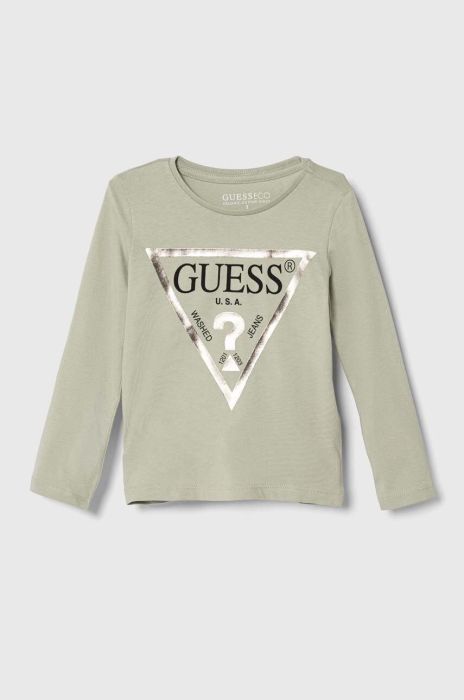 Дитячий бавовняний лонгслів Guess колір зелений (3437377) Дитячий бавовняний лонгслів Guess колір зелений (3437377)