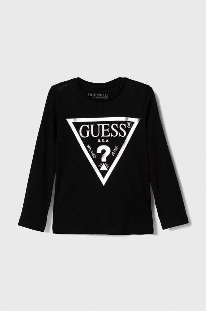 Дитячий бавовняний лонгслів Guess колір чорний (3437382)