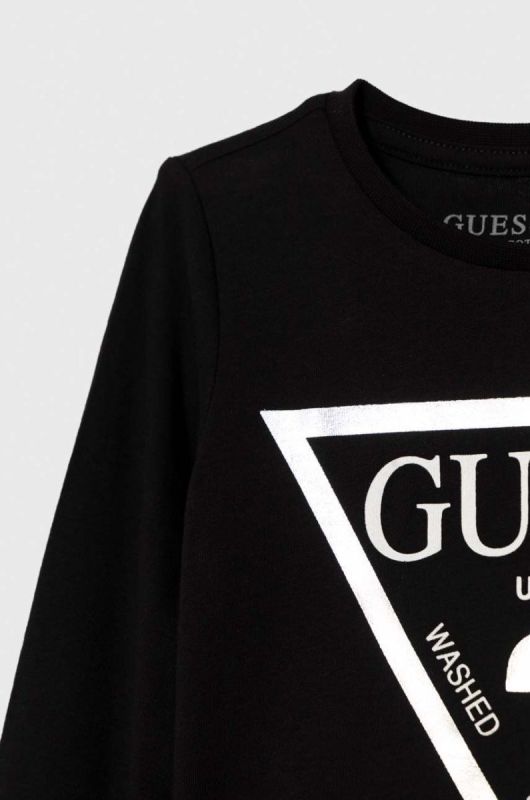 Дитячий бавовняний лонгслів Guess колір чорний фото 3