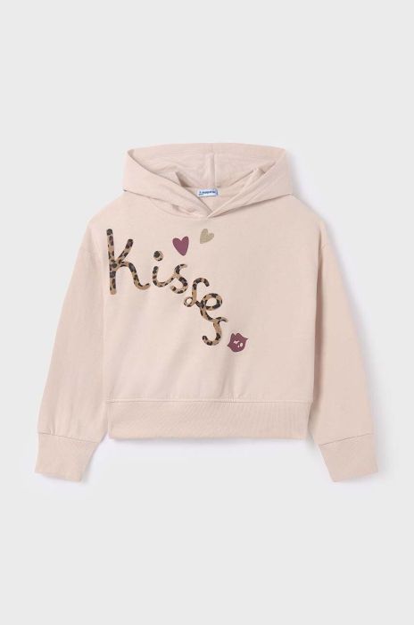 Сорочка Mayoral колір бежевий з капюшоном з принтом